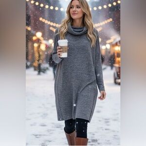 Anthropologie Cowl Neck Tunic Sweater Dress Stretchy Lightweight Size Medium